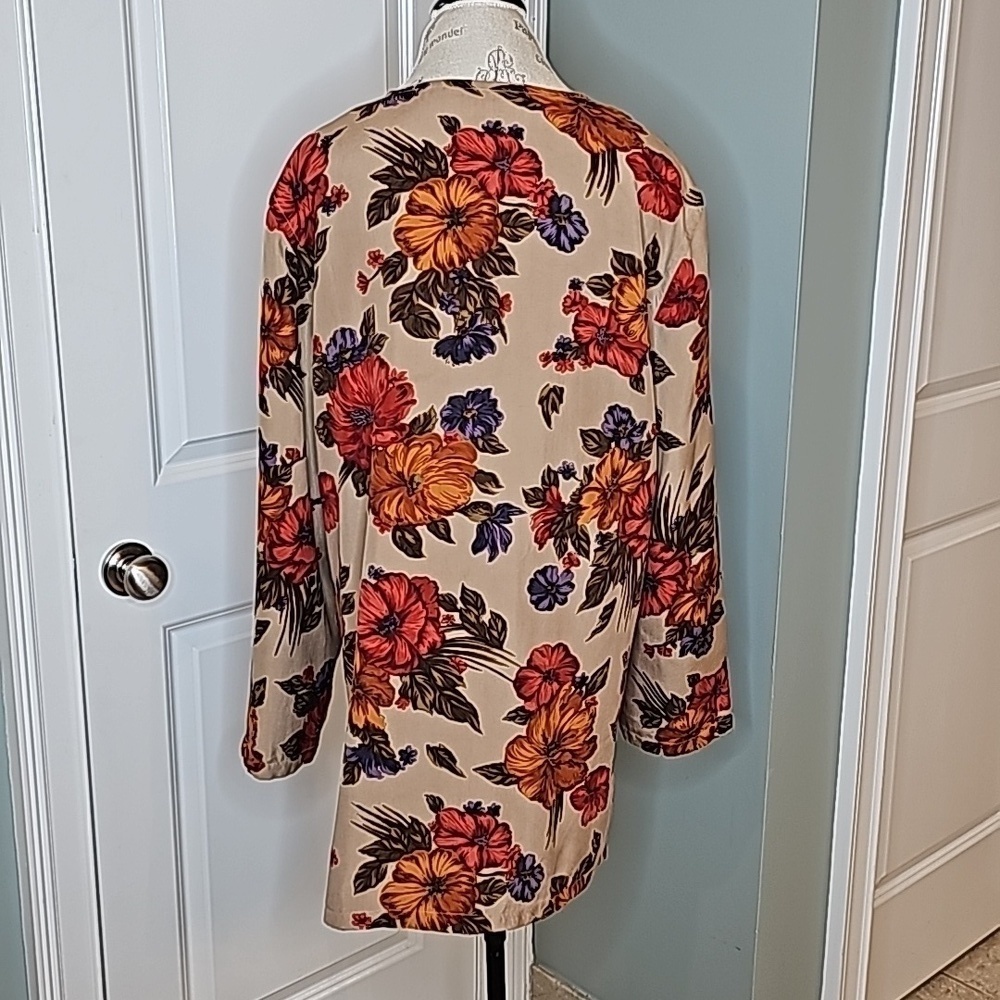 Studio 3000 Vintage Beige & Orange Floral Silk Button-Down Jacket - Size 3X - Picture 7 of 9